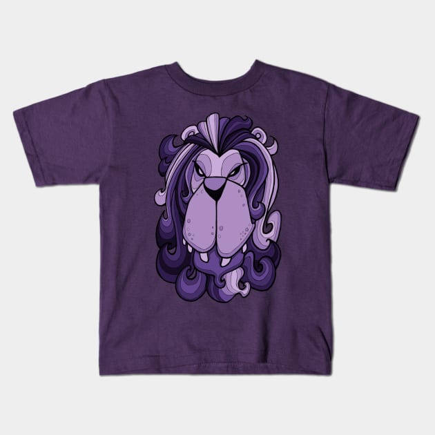 Lion - Ultra Violet Purple Kids T-Shirt by BigNoseArt